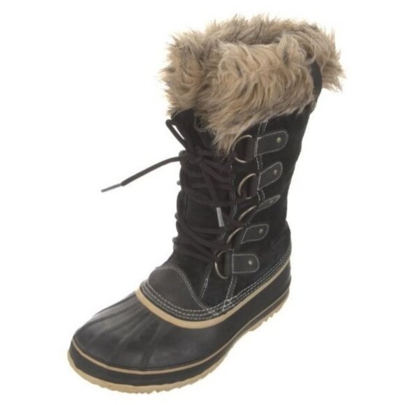 SOREL Joan of Arctic Snow Winter Boots 10 Black Waterproof Leather Faux Fur Cuff - Picture 4 of 7